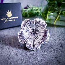 Load image into Gallery viewer, Teuila Fatupaito Hibiscus Ring in solid 925 sterling silver, front view showing detailed Pasifika-inspired floral design