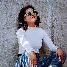 Load image into Gallery viewer, Model wearing Green Lady Lady sunglasses by Teuila Fatupaito