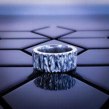 Load image into Gallery viewer, Teuila Fatupaito Jagged Edge Band Ring featuring distinctive serrated pattern in polished sterling silver with modern design