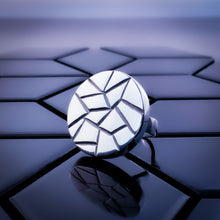 Load image into Gallery viewer, Teuila Fatupaito's fractured round 925 silver ring showing front face