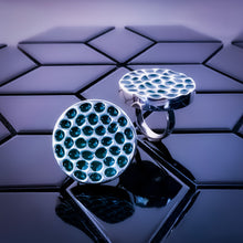 Load image into Gallery viewer, Angled view of Teuila Fatupaito Coral Green Ring highlighting the contrast between the green and silver setting