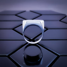 Load image into Gallery viewer, Close-up of Teuila Fatupaito Geo Rec Ring highlighting the polished silver finish and precise geometric edges