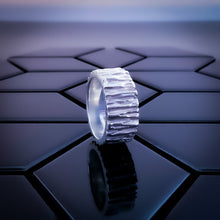 Load image into Gallery viewer, Side profile of Teuila Fatupaito Jagged Edge Band Ring showing the dimensional jagged texture and band thickness