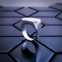 Load image into Gallery viewer, Side profile of Teuila Fatupaito Geo Rec Ring showing the rectangular form and band connection details