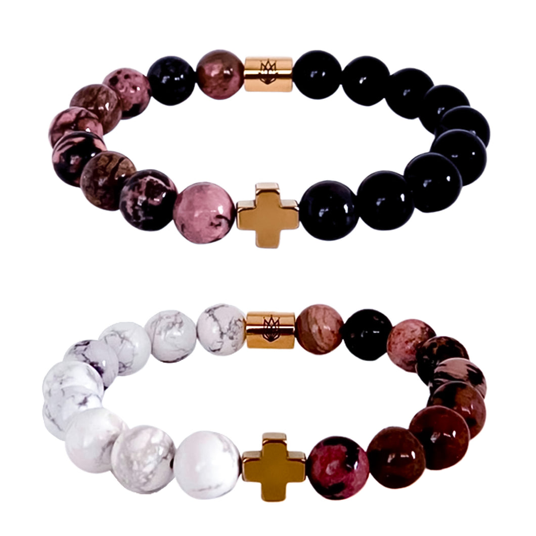 Gold Plated Hematite, Rhodonite, White Howlite, Black Obsidian Mix