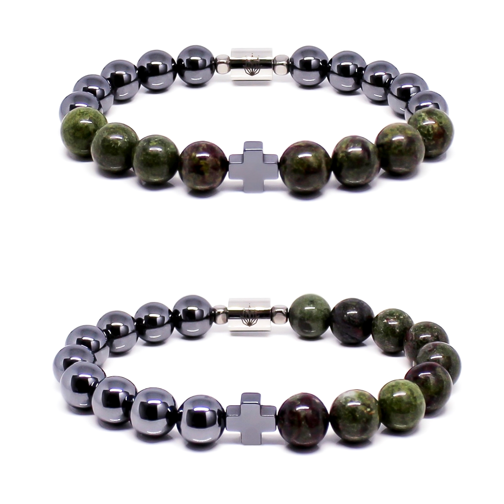 Teuila Fatupaito good vibes bracelets, silver hematite and dragons blood jasper