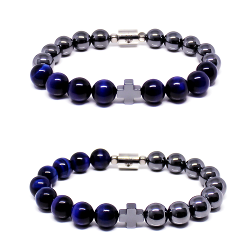 Teuila Fatupaito good vibes bracelets, silver hematite and blue tigers eye