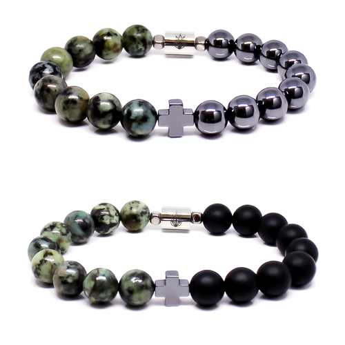 Teuila Fatupaito good vibes bracelets, silver hematite, matte black and African turquoise