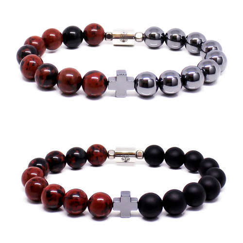 Teuila Fatupaito good vibes bracelets, silver hematite, matte black and agate mahogany obsidian 